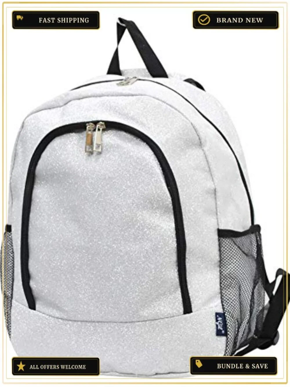 Canvas School Backpack with Glitter Foldable Lightweight Adjustable Straps for